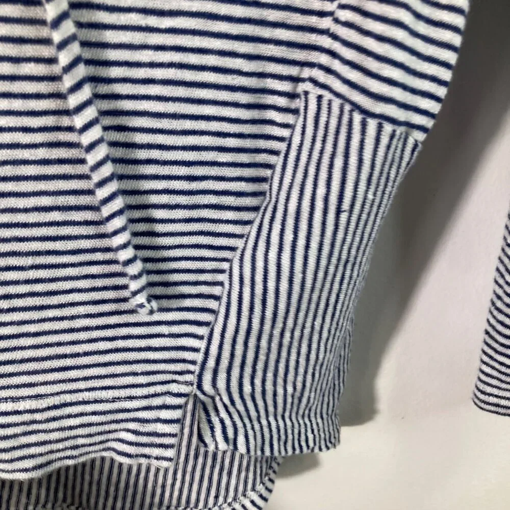 Womens C & C California Linen Hooded Striped‎ Top Navy White M - Picture 5 of 8
